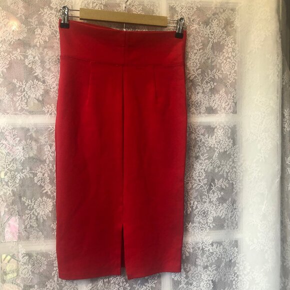 Iris Skirt Small Vibrant Red Stretchy Straight Pencil Fitted Body-con sexy Slit - Picture 2 of 6